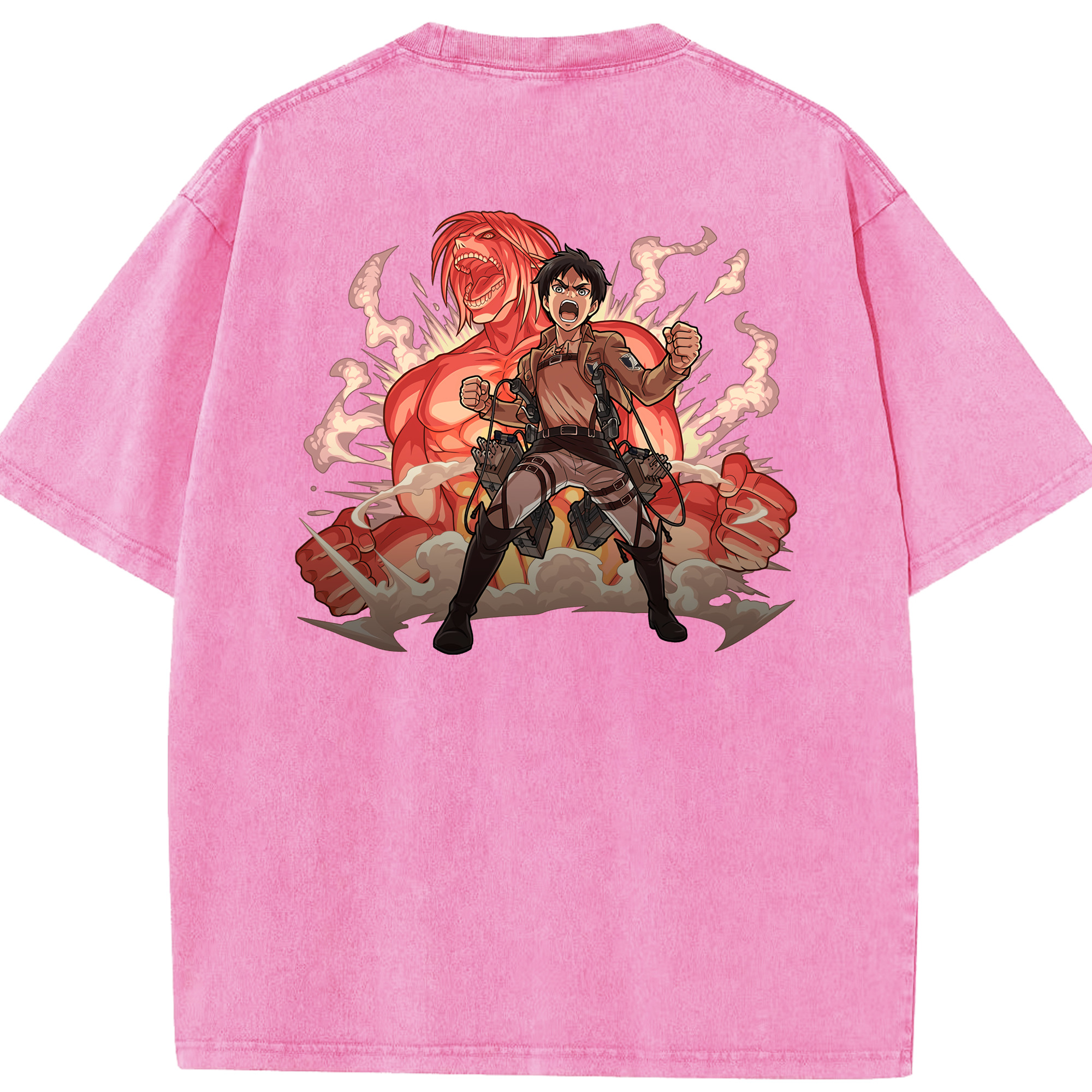 （画像用） 進撃の巨人 エレン･イェーガー Attack on Titan Eren Jäger 綿100% ヴィンテージ風 半袖Tシャツ（背面プリント）